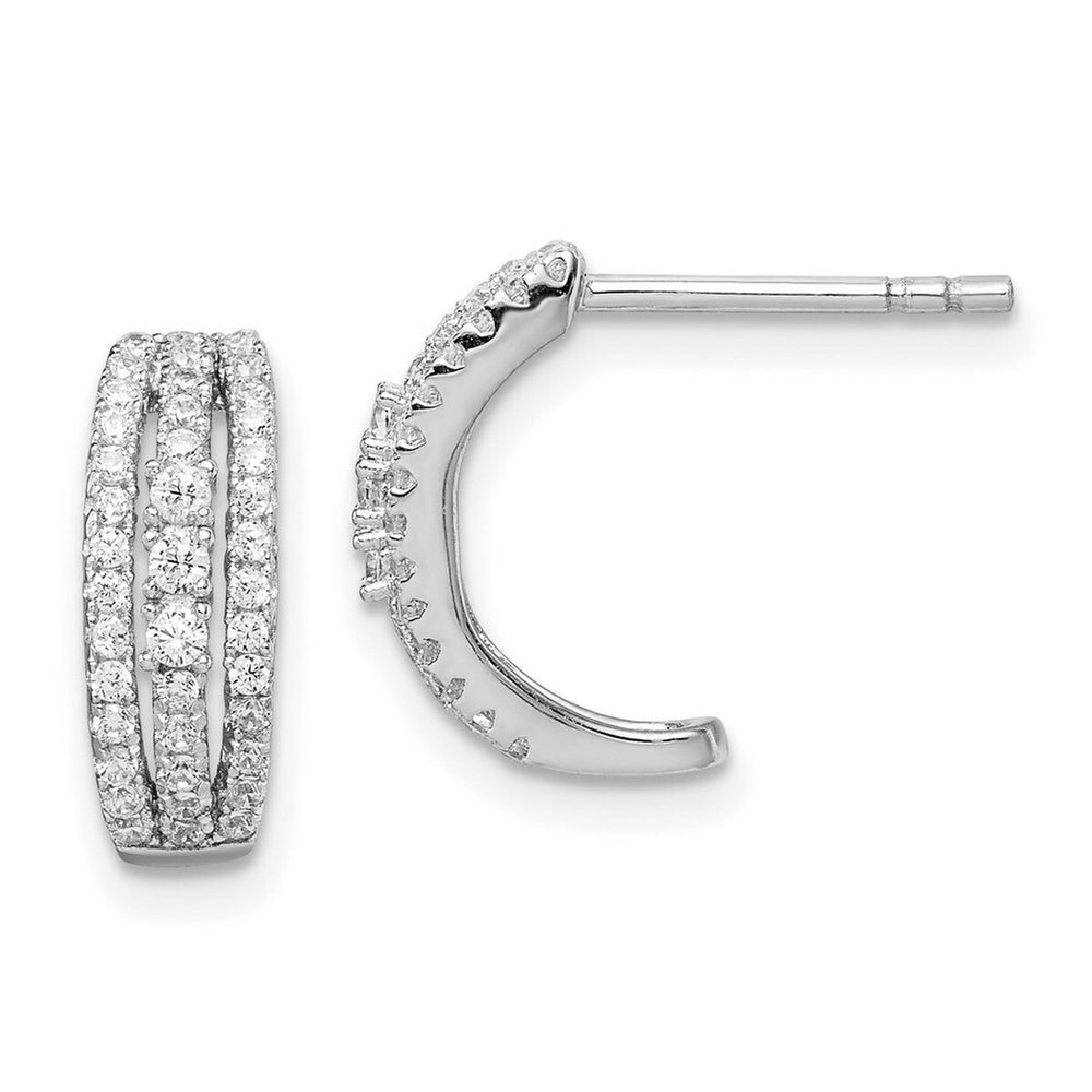 Curata 925 Sterling Silver Rhodium 8.75x13.55mm 3 Row Cubic Zirconia Hoop Post Earrings