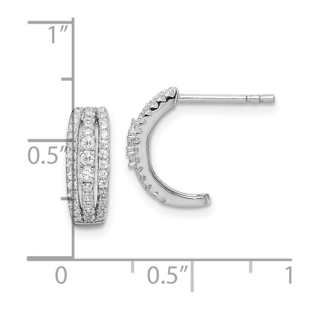 Curata 925 Sterling Silver Rhodium 8.75x13.55mm 3 Row Cubic Zirconia Hoop Post Earrings