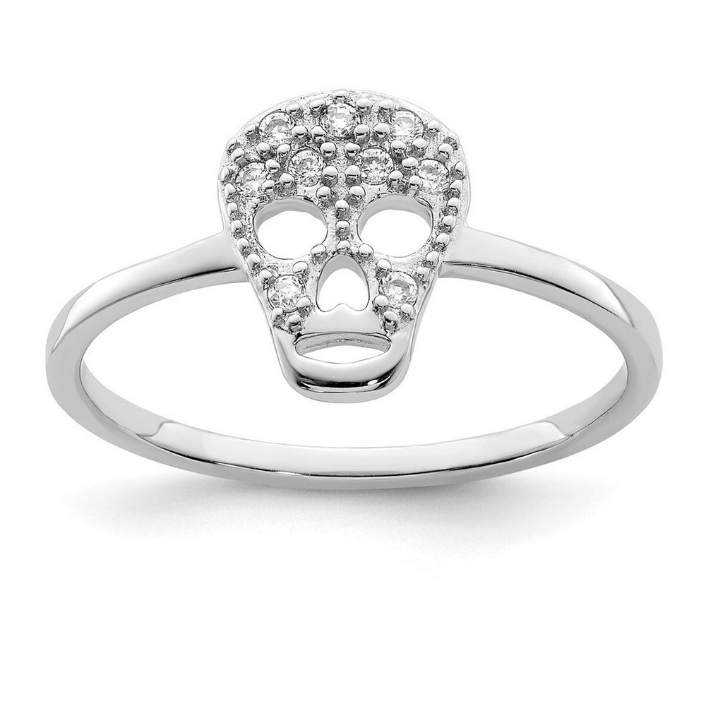 Curata 925 Sterling Silver Rhodium Cubic Zirconia Skull Ring