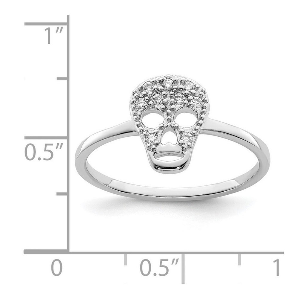 Curata 925 Sterling Silver Rhodium Cubic Zirconia Skull Ring