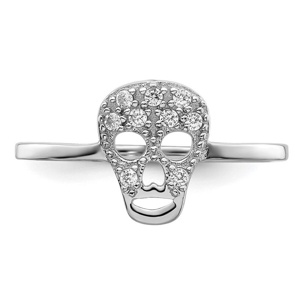 Curata 925 Sterling Silver Rhodium Cubic Zirconia Skull Ring