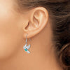 Curata 925 Sterling Silver Rhodium Plated 14x32mm Simulated Blue Opal Bird Long Drop Dangle Earrings