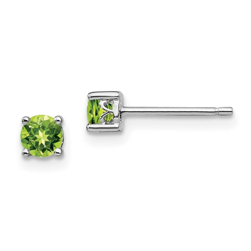 Curata 925 Sterling Silver Rhodium Plated 4x4mm Round Peridot Post Earrings