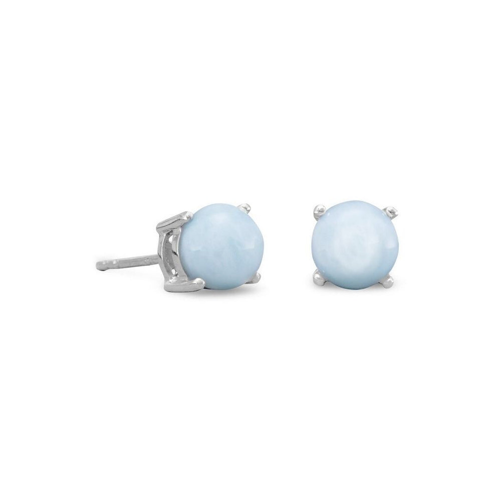 Curata 925 Sterling Silver Rhodium Plated 5.5mm Larimar Stud Earrings