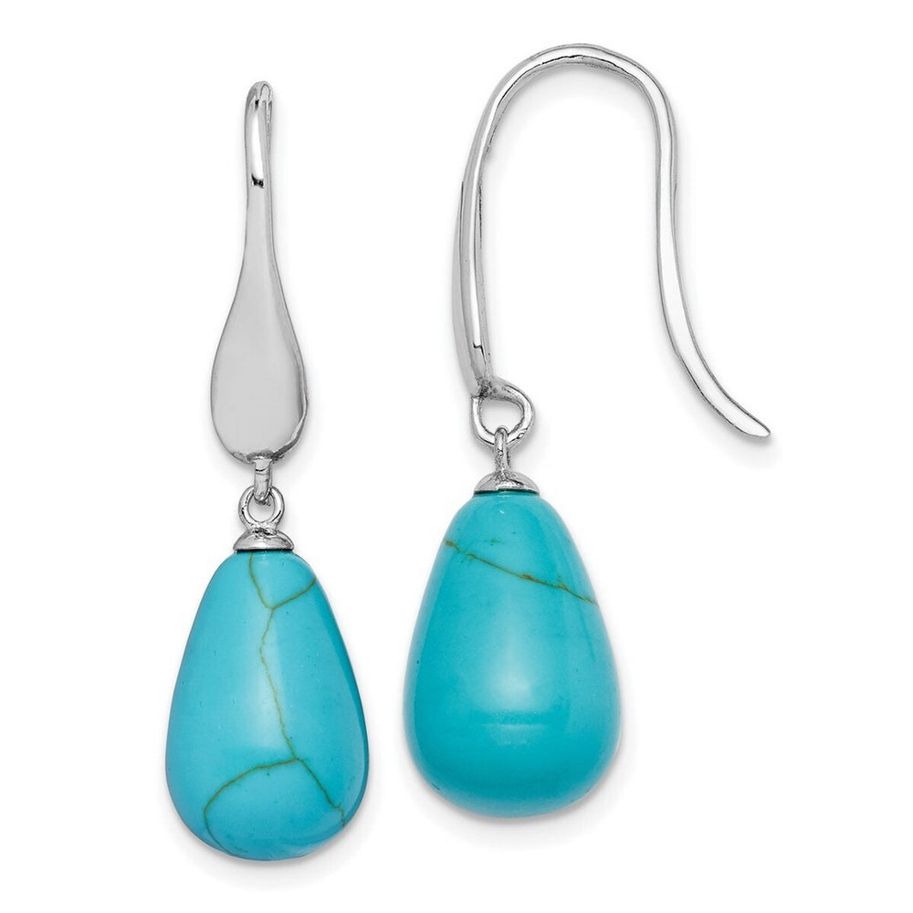 Curata 925 Sterling Silver Rhodium Plated 9.5x36mm Simulated Turquoise Teardrop Dangle Earrings