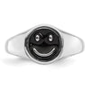 Curata 925 Sterling Silver Rhodium Plated Black Enamel Smiley Face Ring