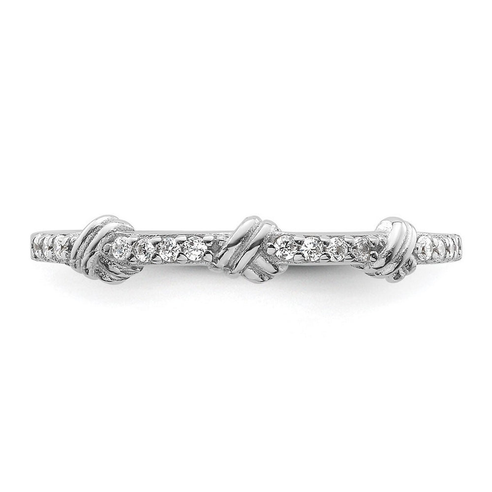 Curata 925 Sterling Silver Rhodium Plated Clear Cubic Zirconia Knot Band Ring