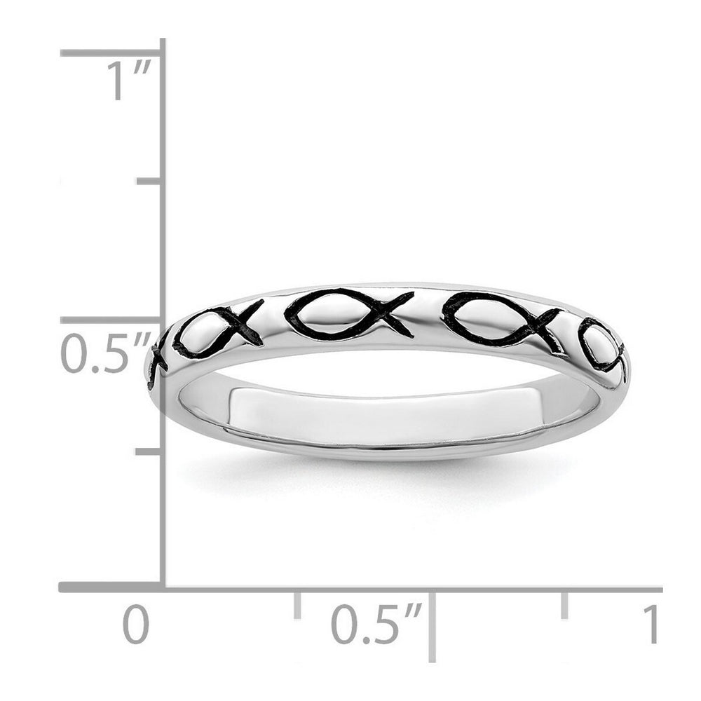 Curata 925 Sterling Silver Rhodium PlatedAntiqued Ichthus Fish Ring