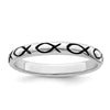 Curata 925 Sterling Silver Rhodium PlatedAntiqued Ichthus Fish Ring