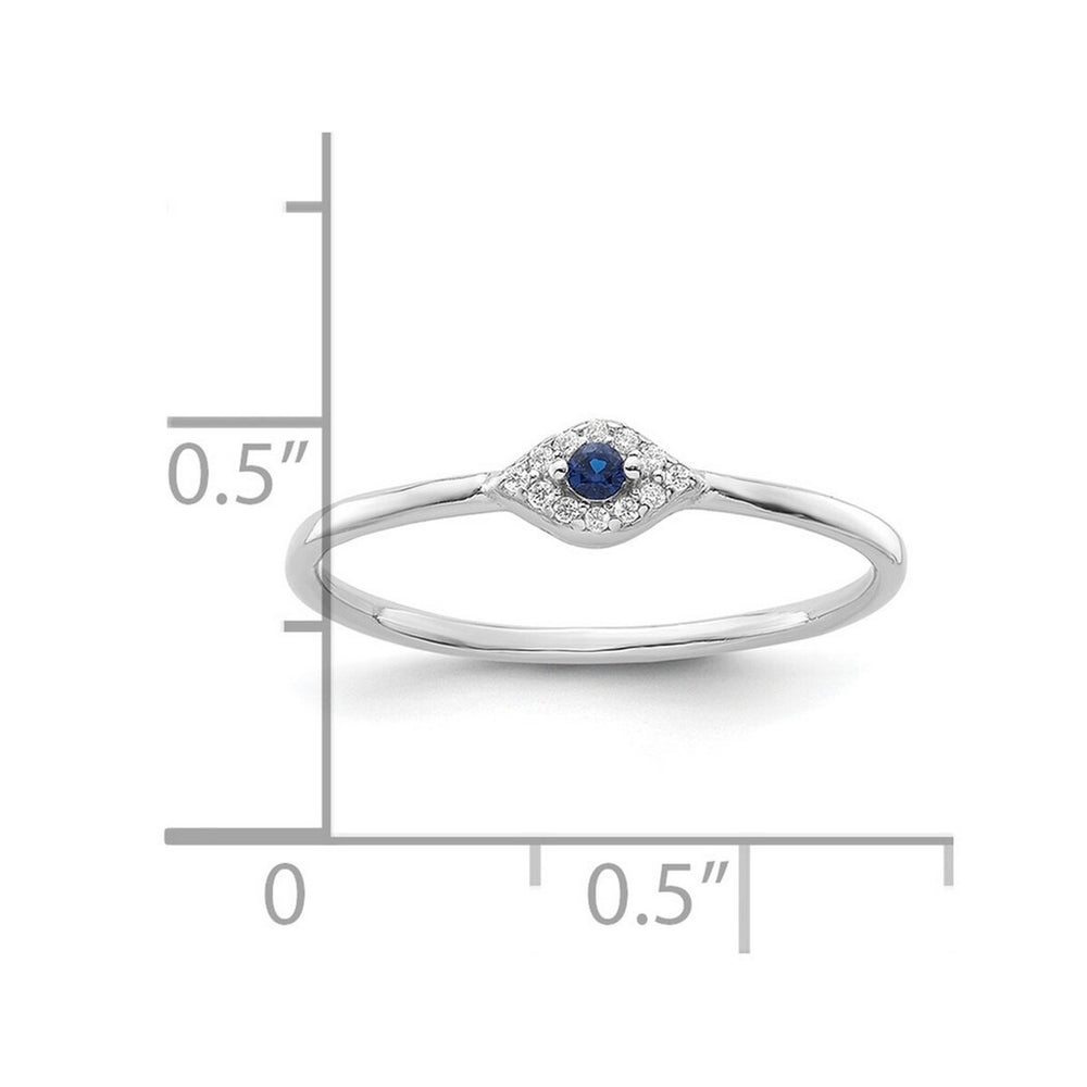 Curata 925 Sterling Silver Rhodium Small Blue and Clear Cubic Zirconia Evil Eye Ring