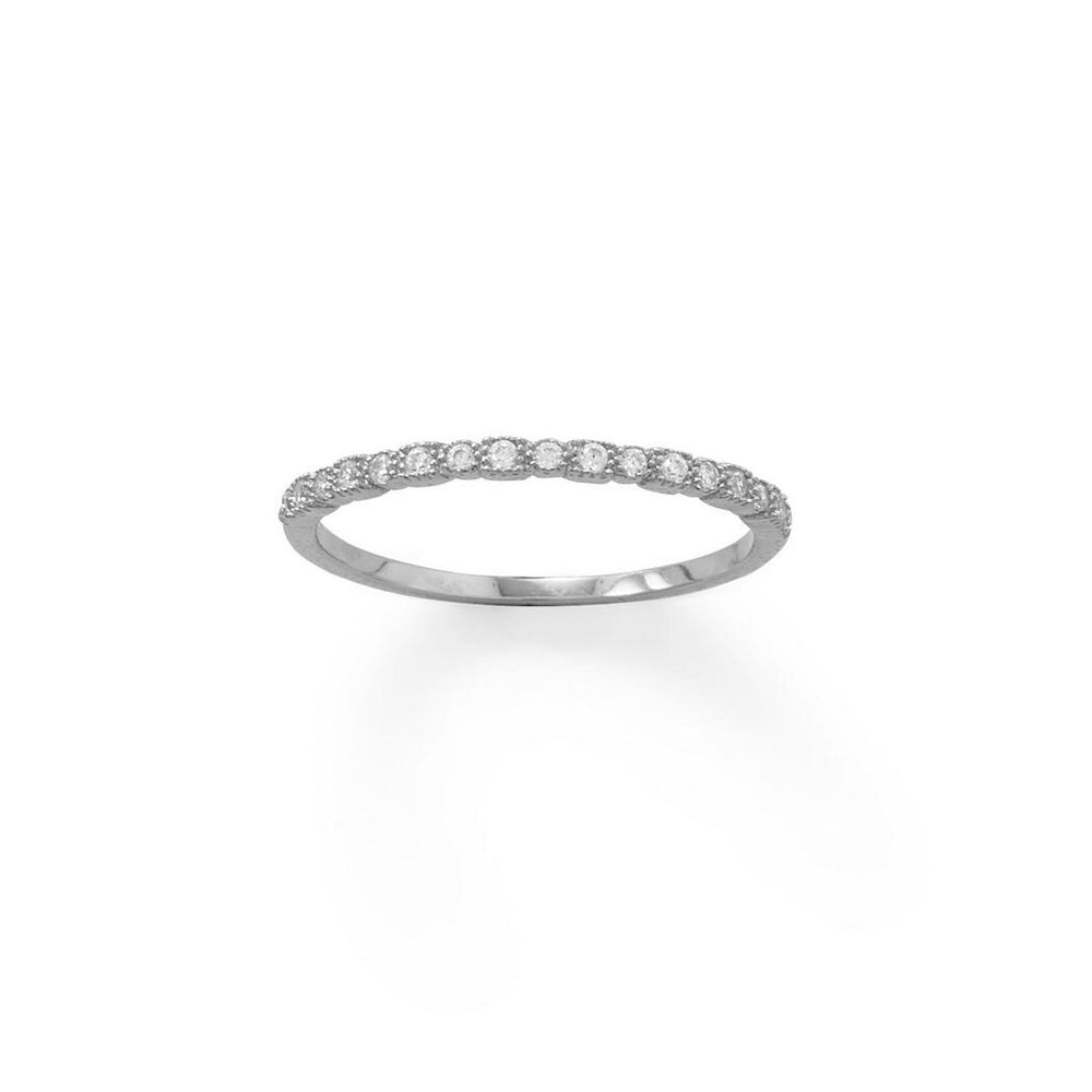 Curata 925 Sterling Silver Rhodium Thin Cubic Zirconia Band Ring Options: 3 4 5 6 7 8 9