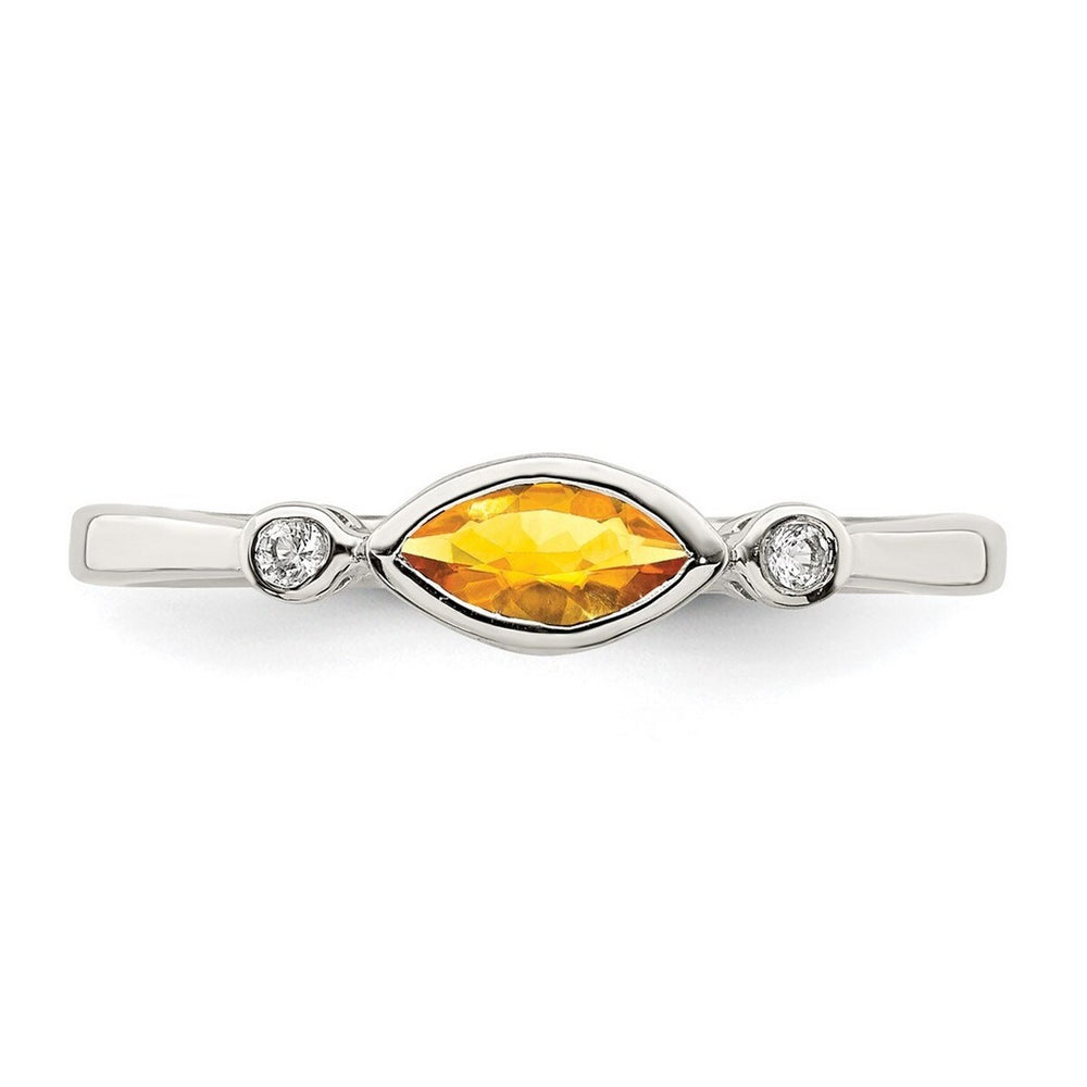 Curata 925 Sterling Silver Sideways Marquise Citrine and White Topaz Ring