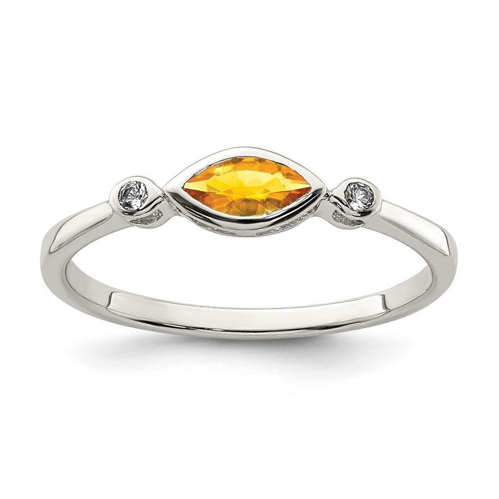 Curata 925 Sterling Silver Sideways Marquise Citrine and White Topaz Ring