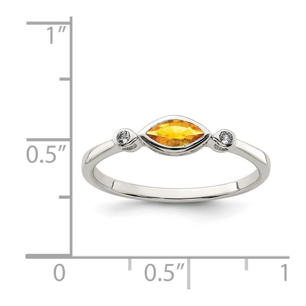 Curata 925 Sterling Silver Sideways Marquise Citrine and White Topaz Ring