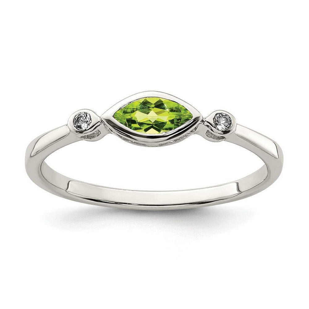 Curata 925 Sterling Silver Sideways Marquise Peridot and White Topaz Ring