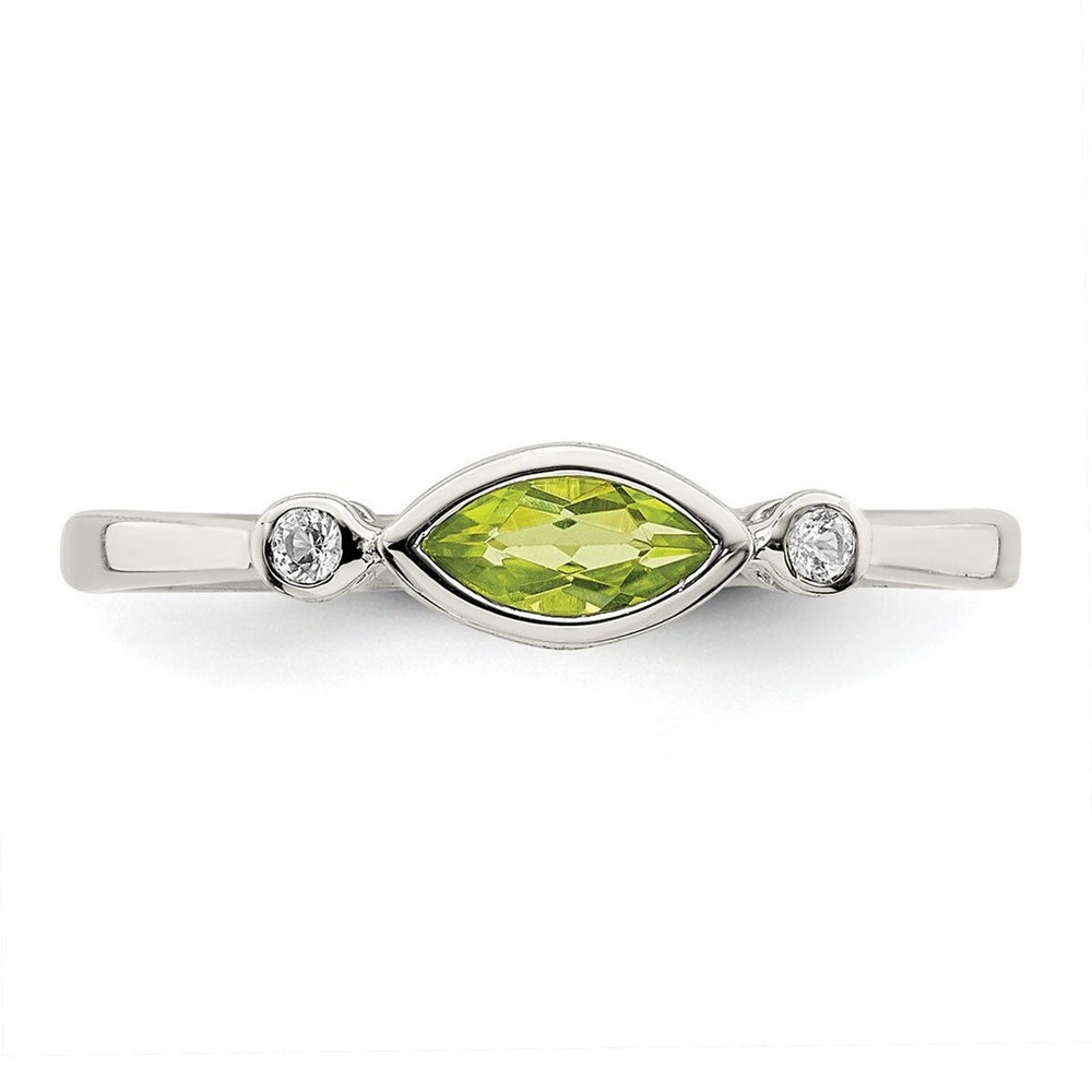 Curata 925 Sterling Silver Sideways Marquise Peridot and White Topaz Ring