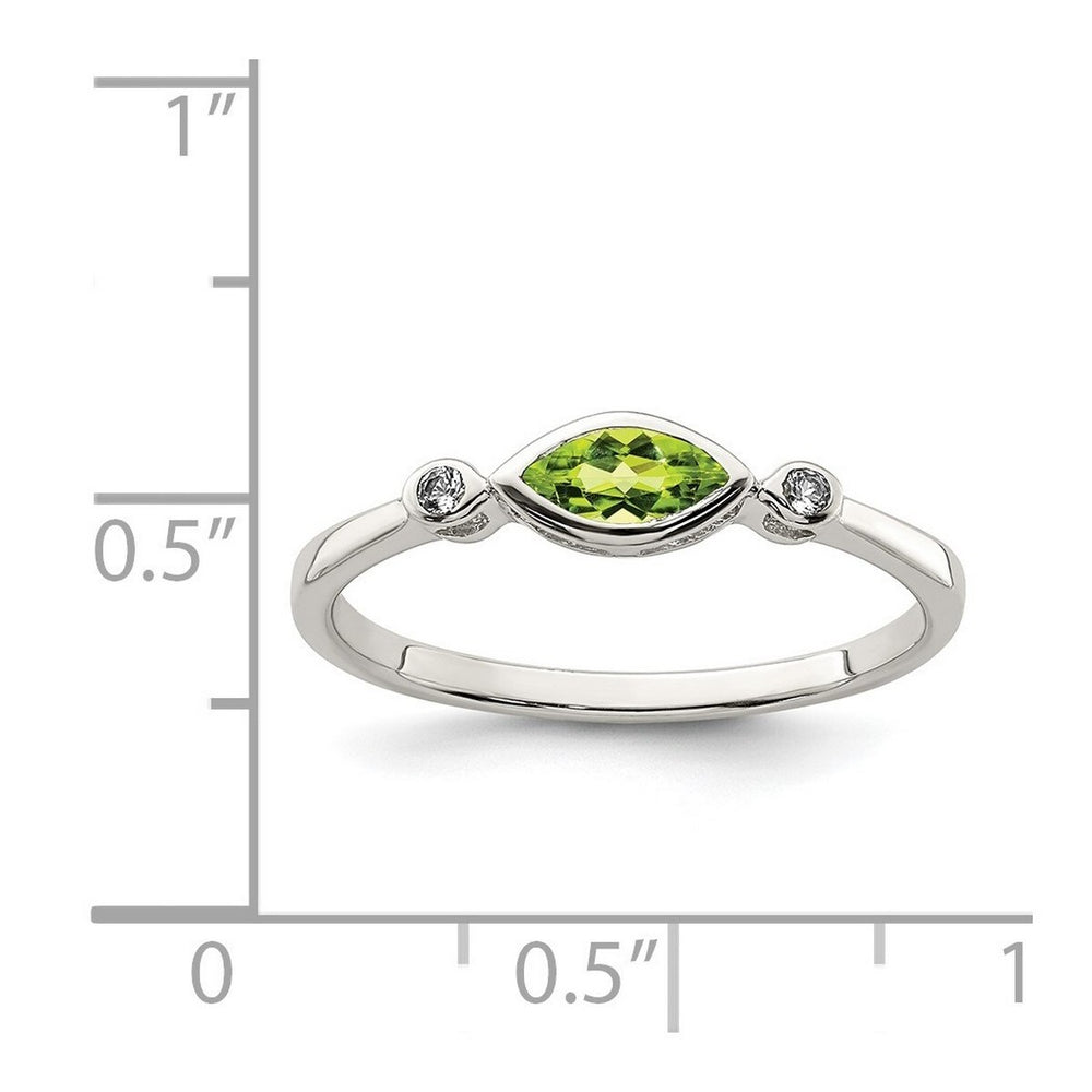 Curata 925 Sterling Silver Sideways Marquise Peridot and White Topaz Ring