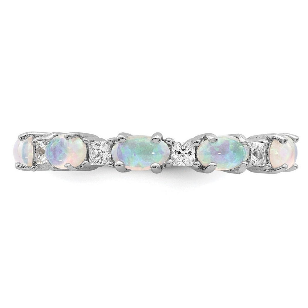 Curata 925 Sterling Silver Simulated Opal and Cubic Zirconia Wedding Band Ring