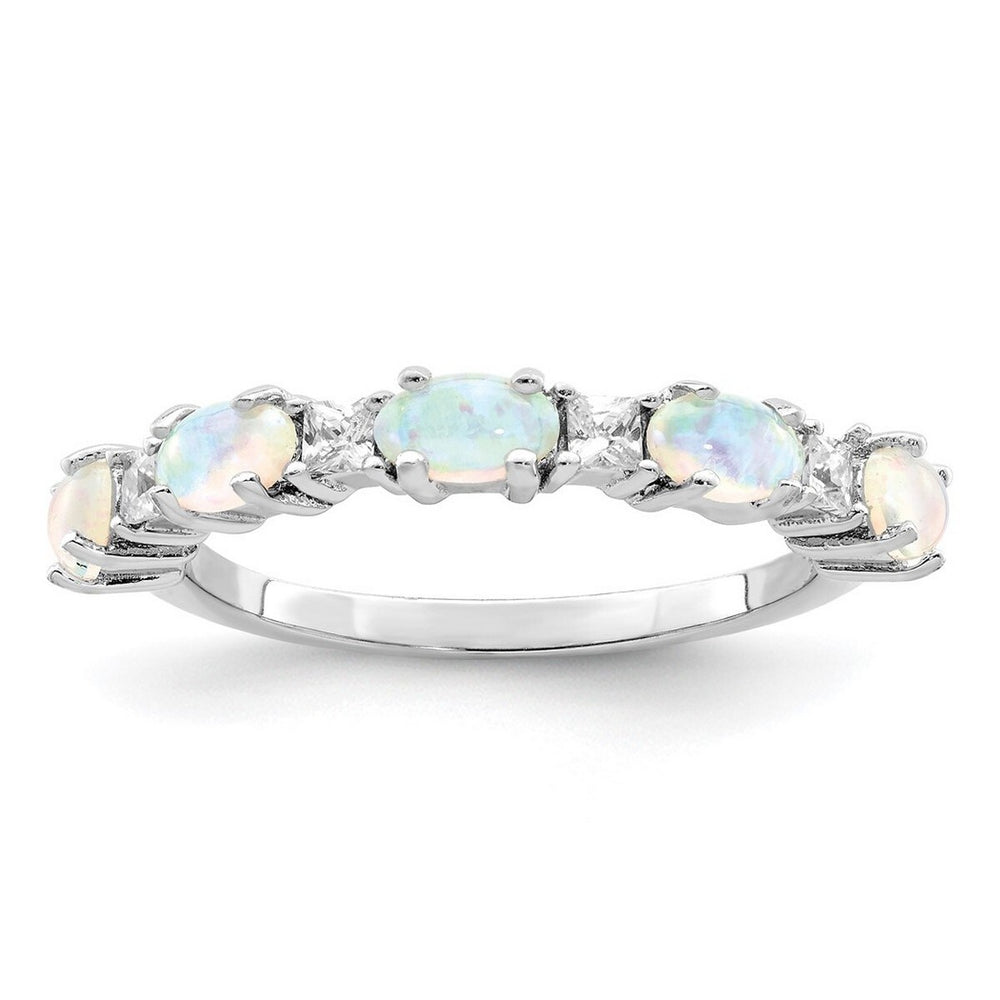 Curata 925 Sterling Silver Simulated Opal and Cubic Zirconia Wedding Band Ring