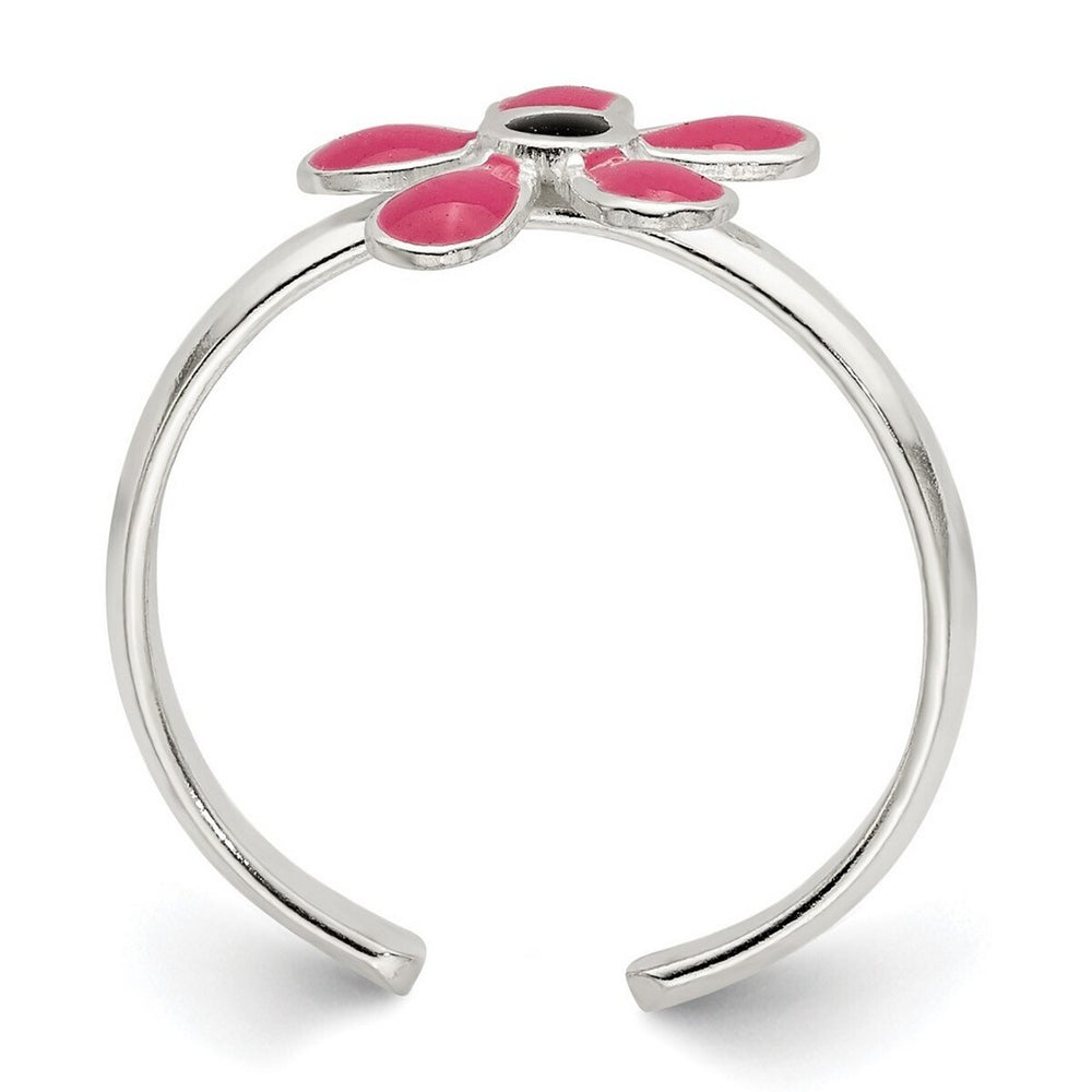 Curata 925 Sterling Silver Solid Pink Enameled Daisy Adjustable Toe Ring