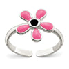 Curata 925 Sterling Silver Solid Pink Enameled Daisy Adjustable Toe Ring