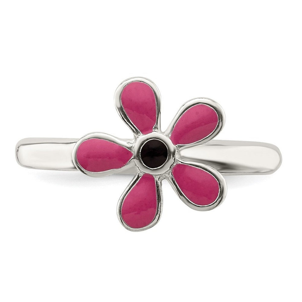 Curata 925 Sterling Silver Solid Pink Enameled Daisy Adjustable Toe Ring