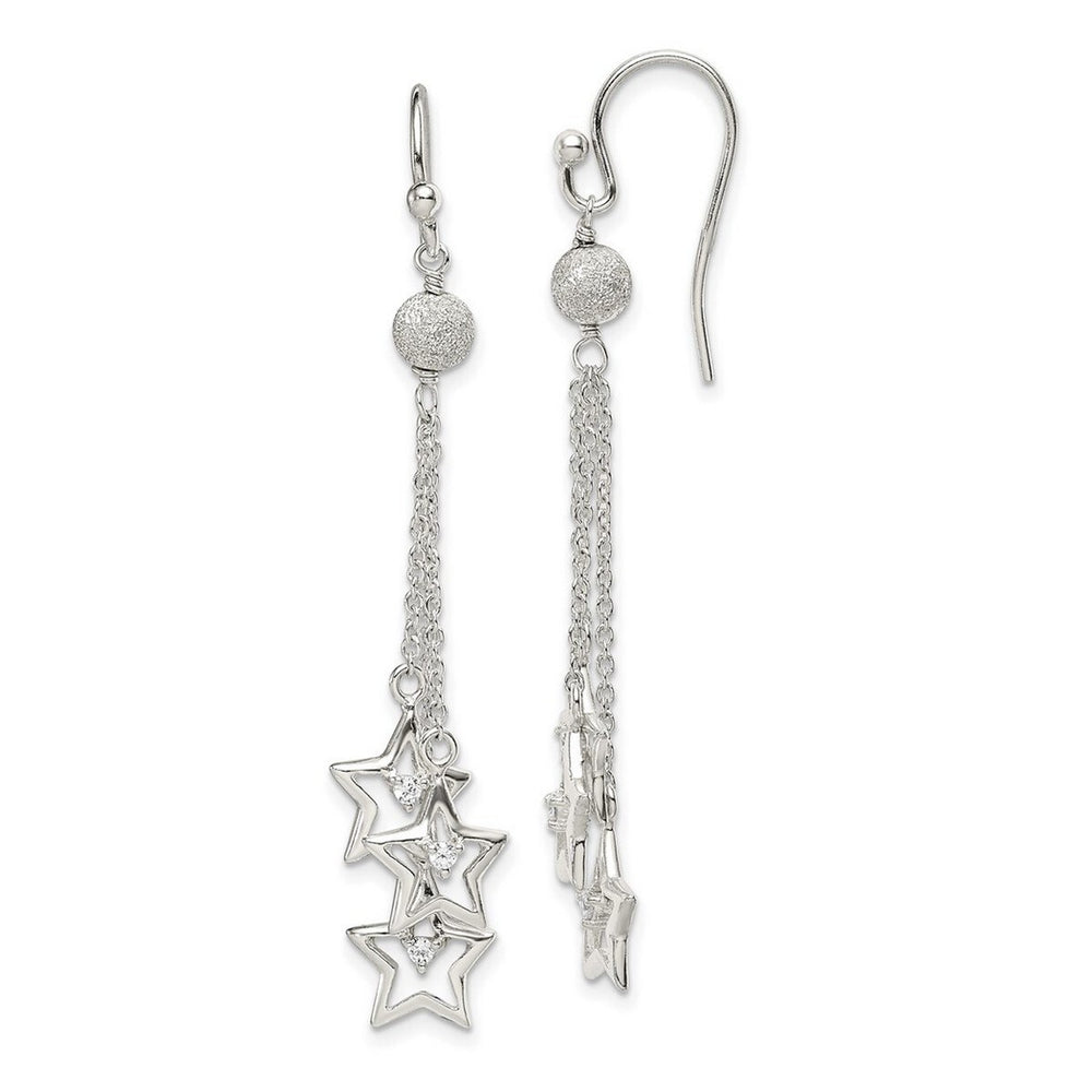 Curata 925 Sterling Silver Star 8.6x56.1mm Cubic Zirconia Dangle Earrings