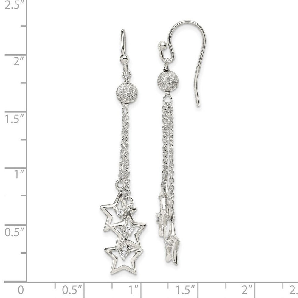 Curata 925 Sterling Silver Star 8.6x56.1mm Cubic Zirconia Dangle Earrings