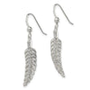 Curata 925 Sterling Silver Textured 7.8x39.6mm Cubic Zirconia Feather Hook Earrings