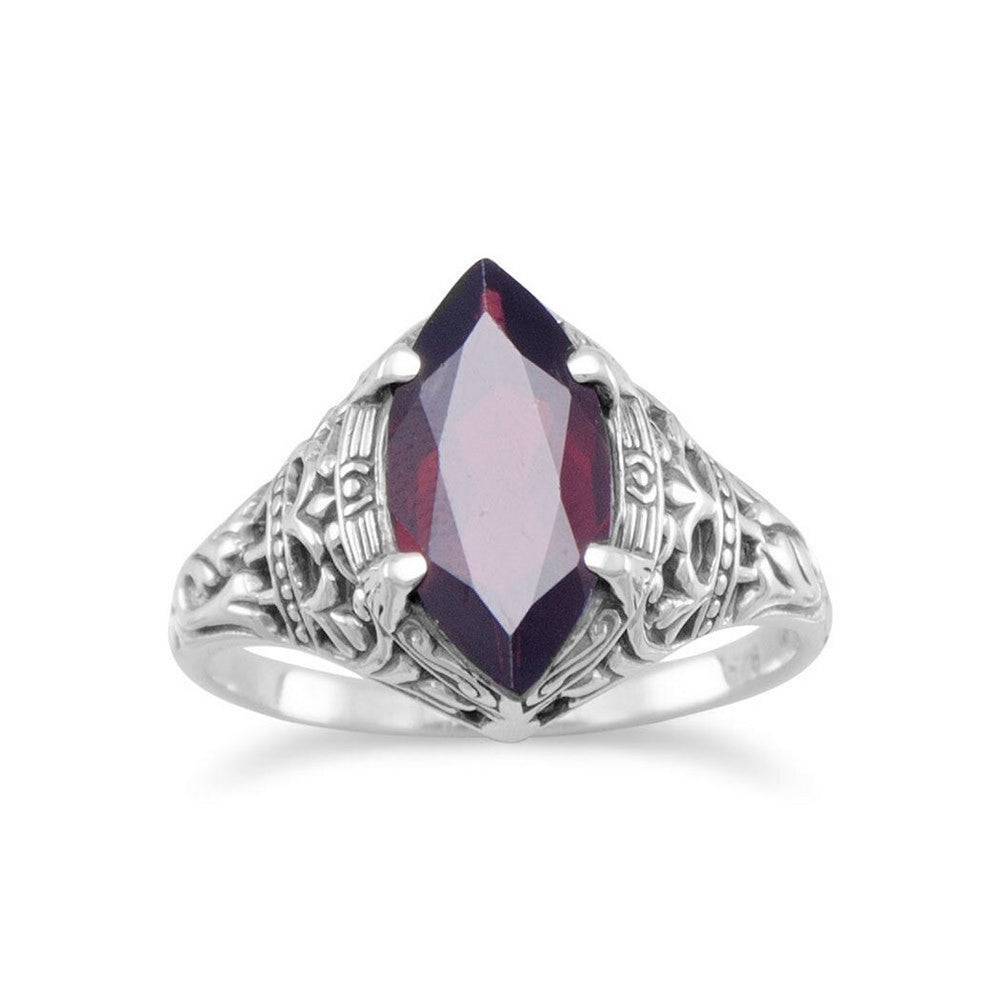 Curata 925 Sterling Silver Vintage Style Antique Marquise Garnet Ring