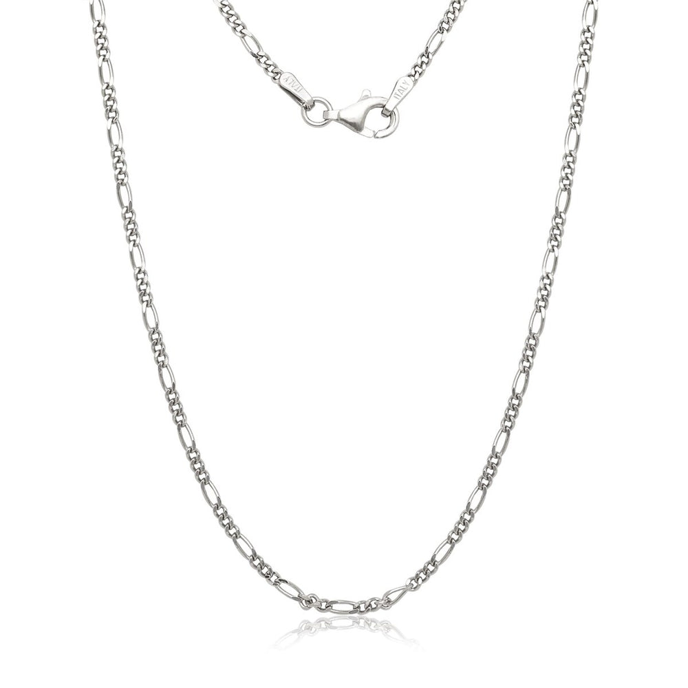 Curata Italian Rhodium-Plated Sterling Silver 1mm Light Figaro Chain - White