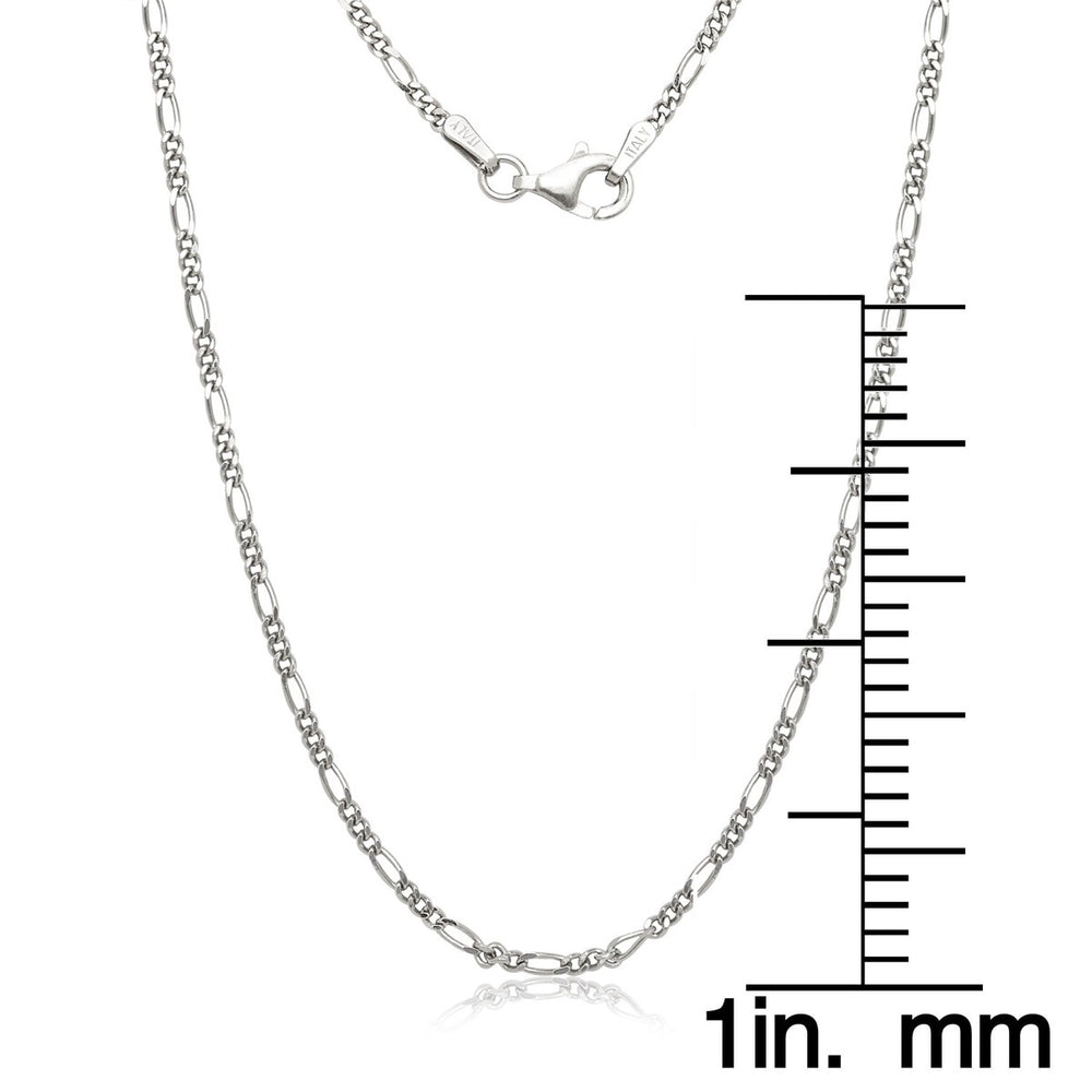 Curata Italian Rhodium-Plated Sterling Silver 1mm Light Figaro Chain - White