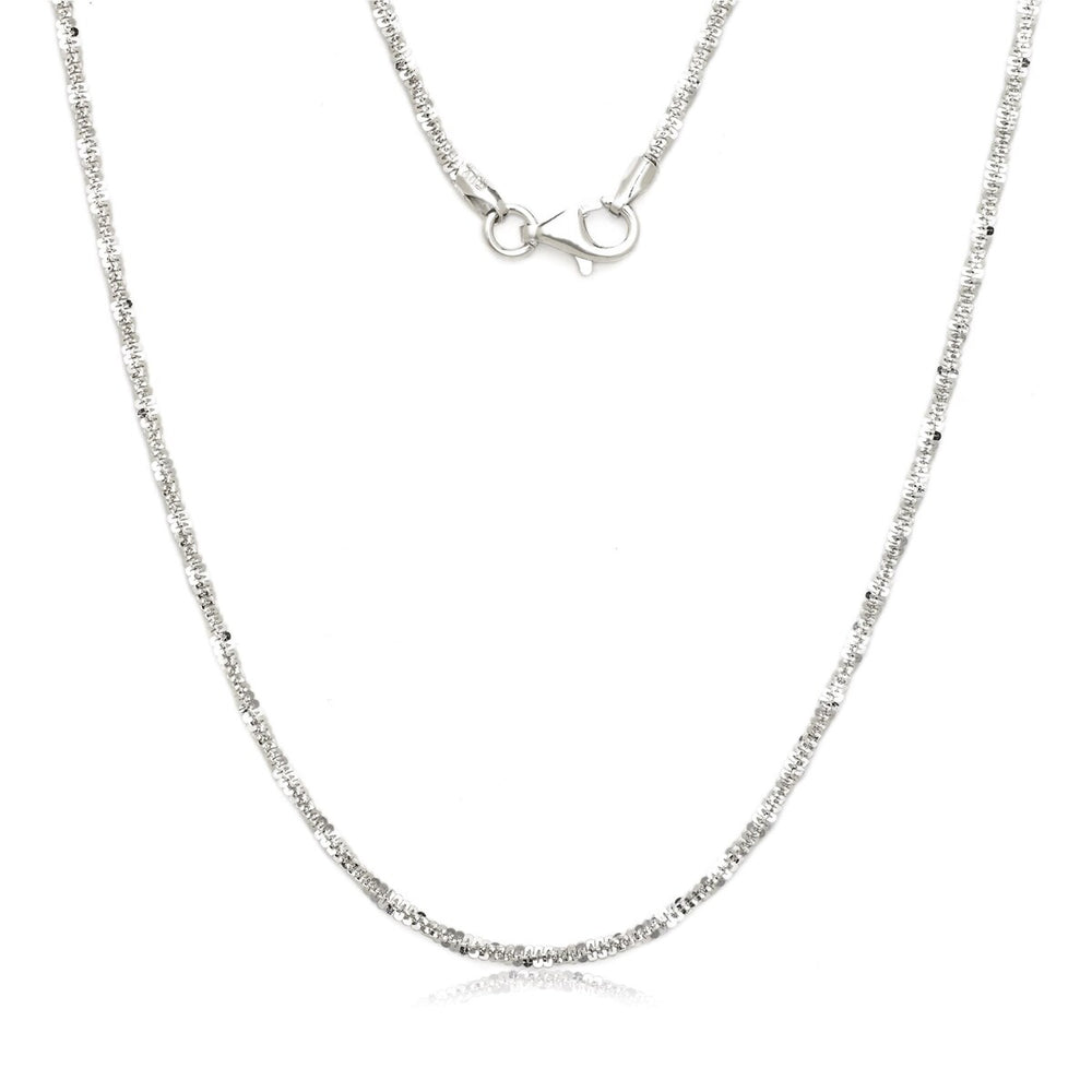 Curata Italian Rhodium Sterling Silver 1mm Margarita Chain Necklace - White