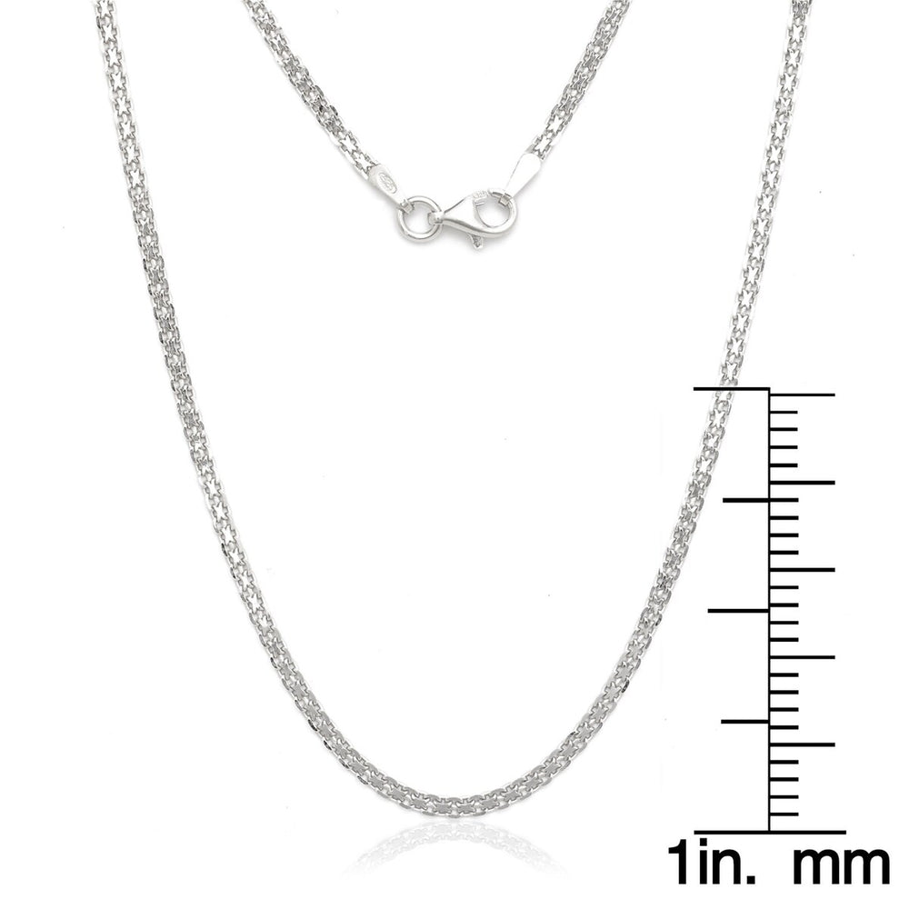 Curata Italian Sterling Silver Rhodium 2mm Bismark Chain Necklace - White