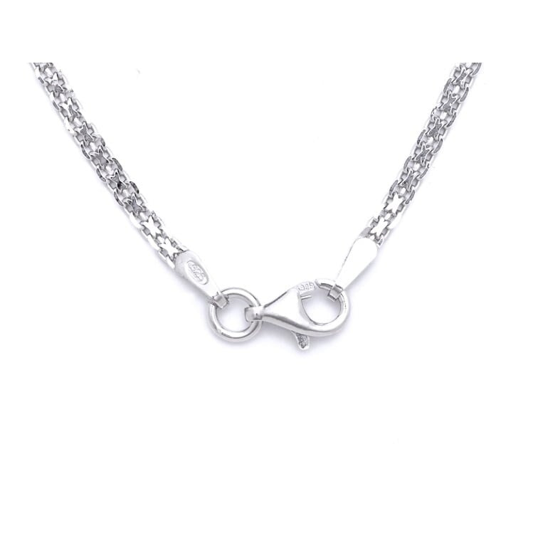 Curata Italian Sterling Silver Rhodium 2mm Bismark Chain Necklace - White