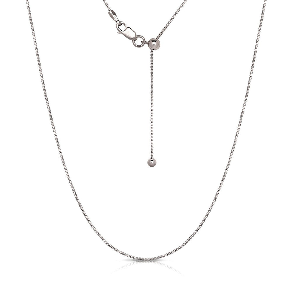 Curata Italian Sterling Silver Rhodium Plated 22 Inch Adjustable 0.9mm Box Chain Necklace