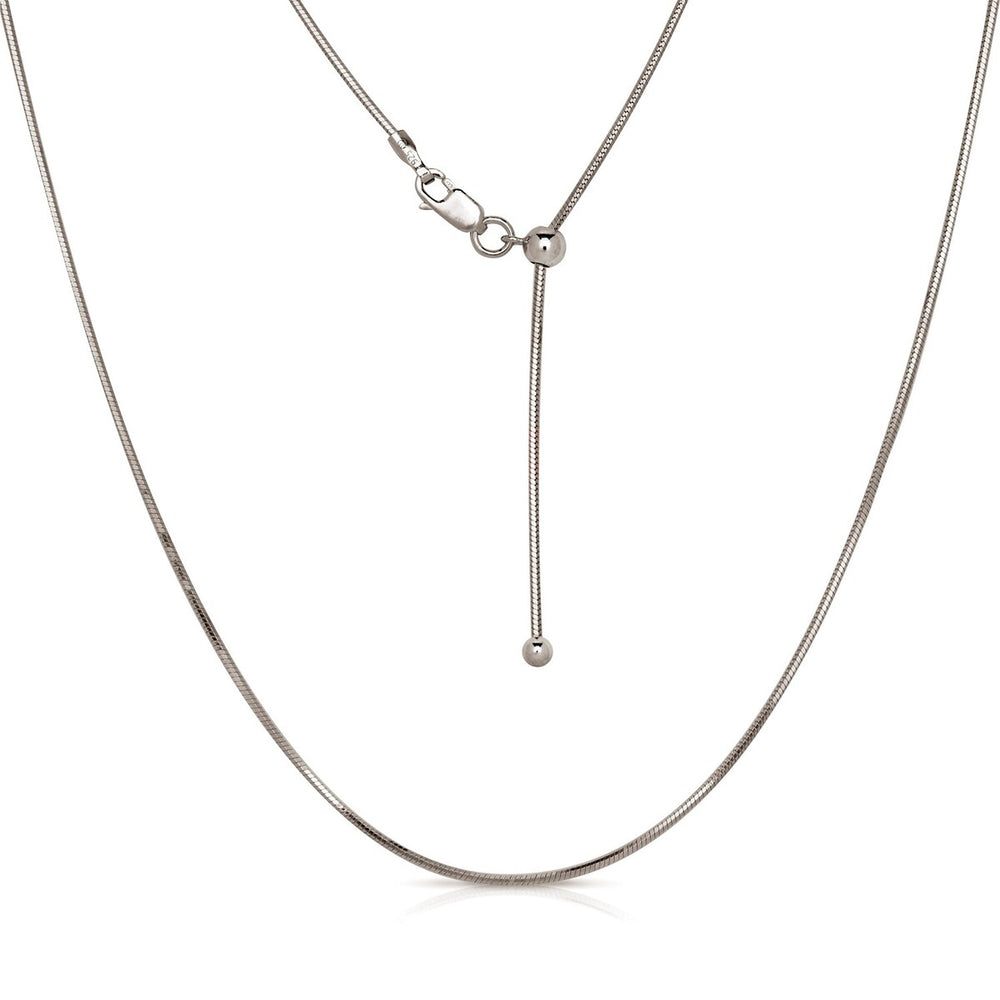 Curata Italian Sterling Silver Rhodium Plated 22 Inch Adjustable 1.2mm Diamond-cut Snake Chain Necklace