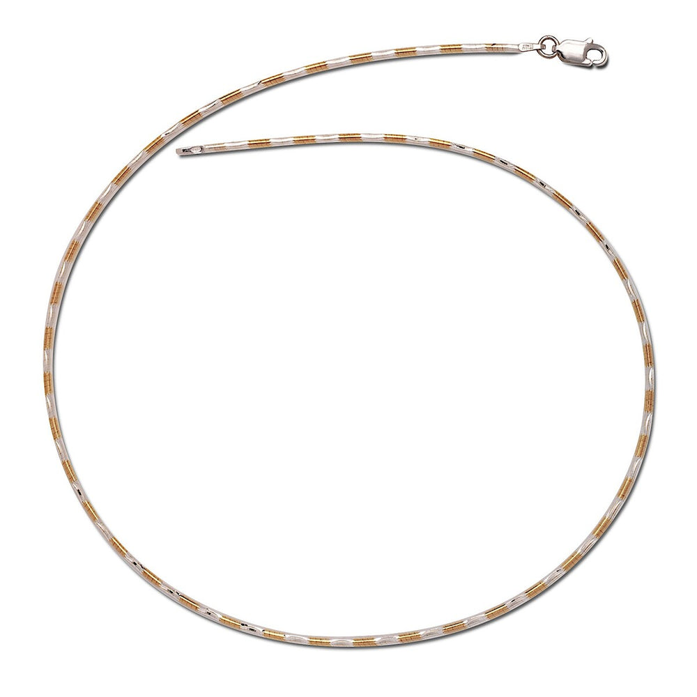 Curata Italian Sterling Silver Two-tone 2mm Round Omega Chain Necklace (16 or 18 inches)