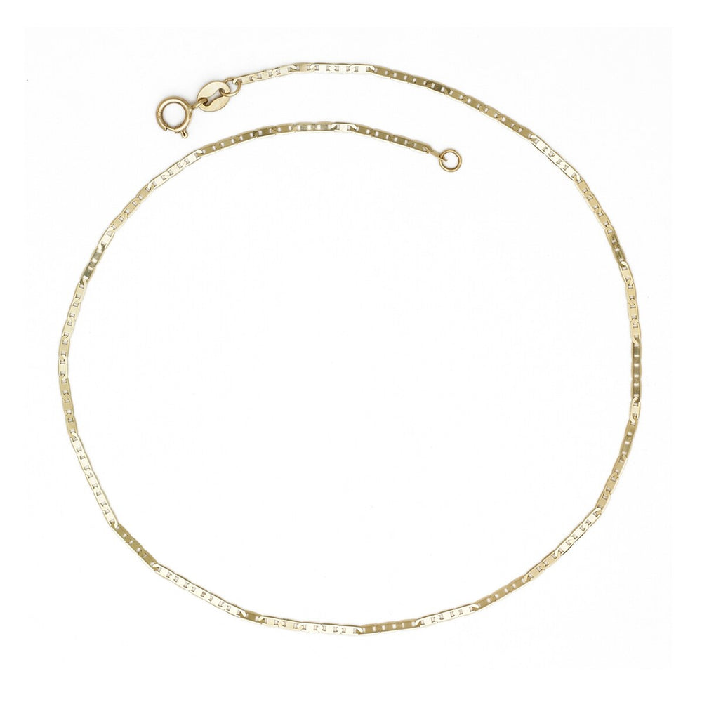 Curata Solid 10K Yellow Gold Thin Flat Mariner Link Anklet - 1.3mm wide x 10" long