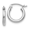 Curata Solid 10k White Gold 2x12mm Polished Classic Tube Hoop Earrings