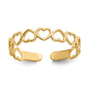 Curata Solid 10k Yellow Gold Alternating Open Hearts Adjustable Toe Ring