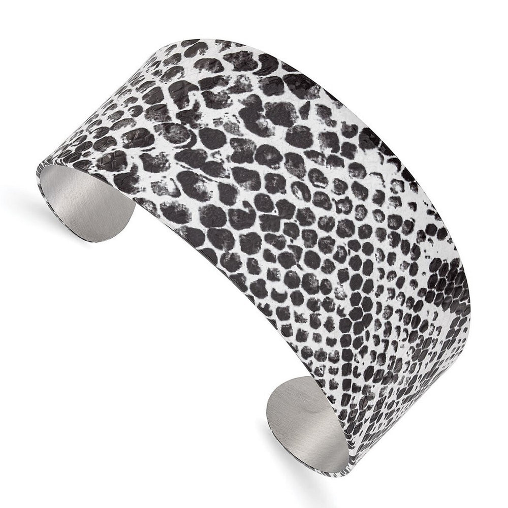 Curata Stainless Steel 34.65mm Black and White Textured Cuff Bangle Bracelet