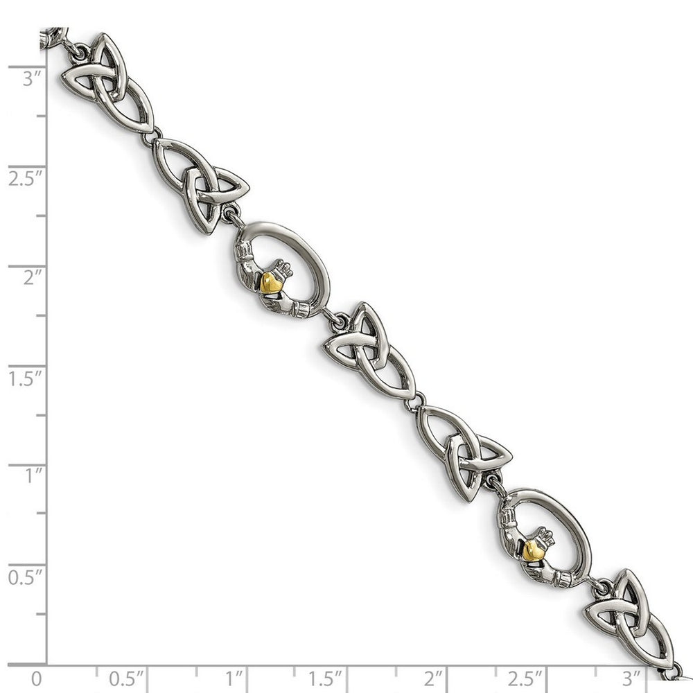 Curata Stainless Steel 7.75" Yellow IP Plated Irish Celtic Bracelet