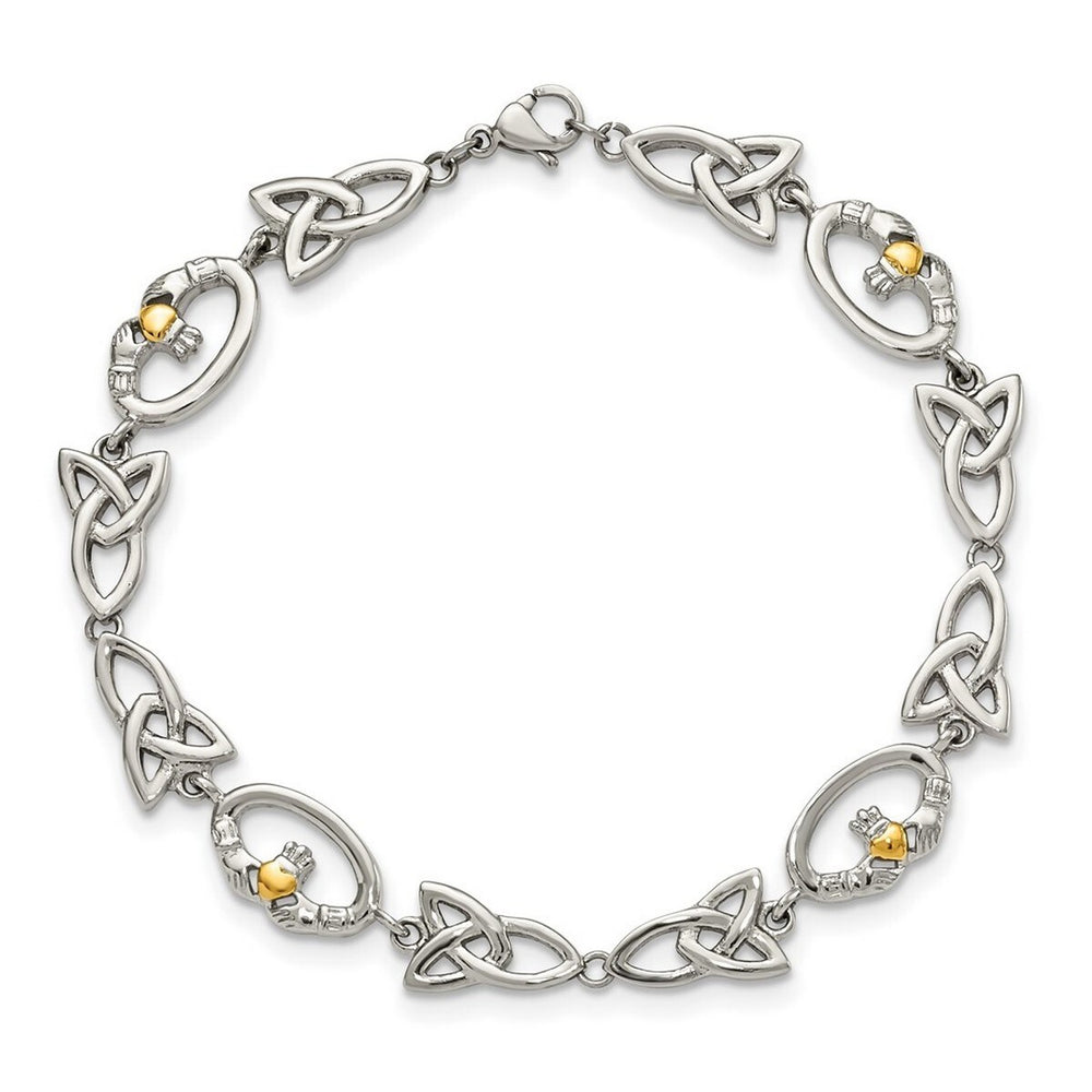 Curata Stainless Steel 7.75" Yellow IP Plated Irish Celtic Bracelet