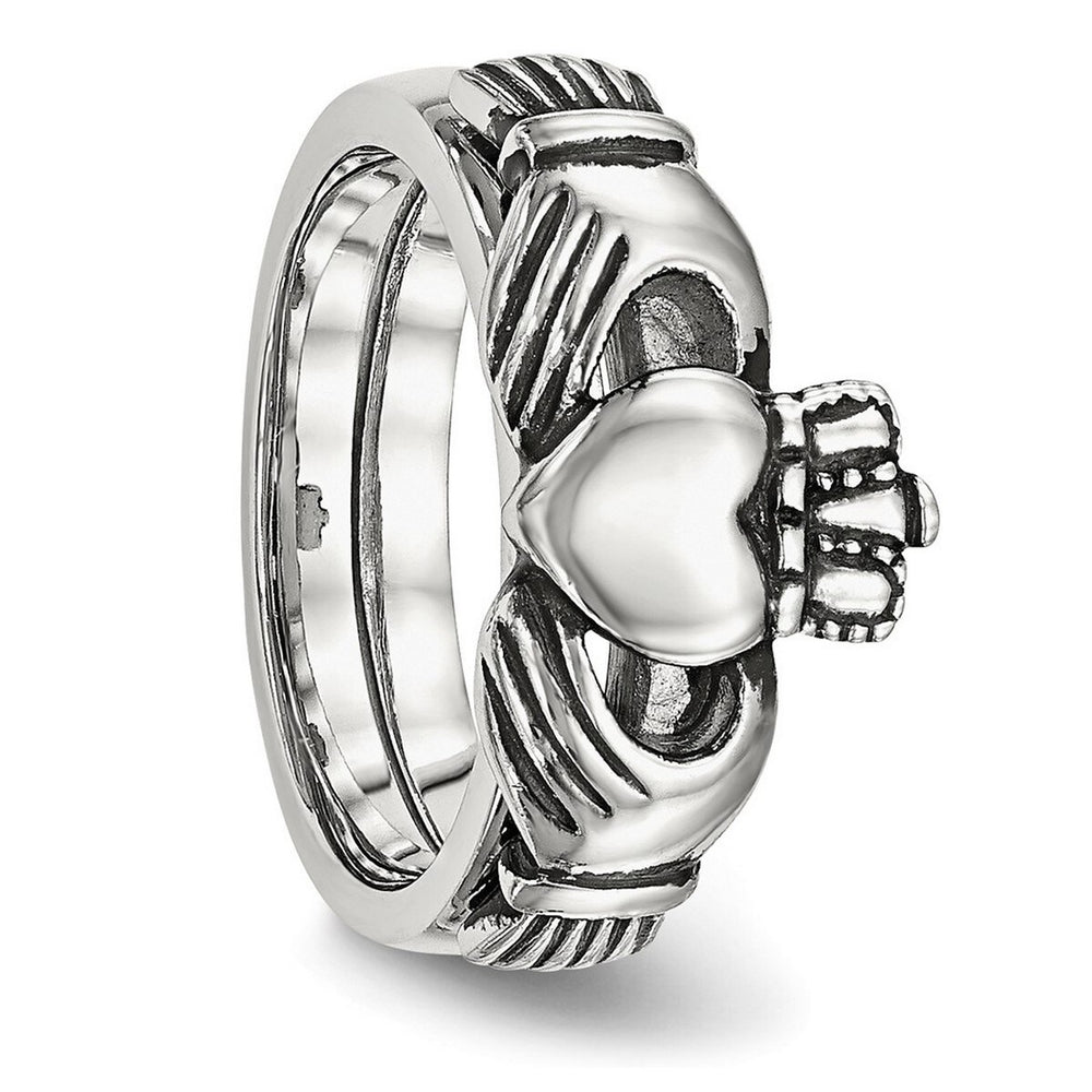 Curata Stainless Steel Antiqued Celtic Claddagh Ring for Women