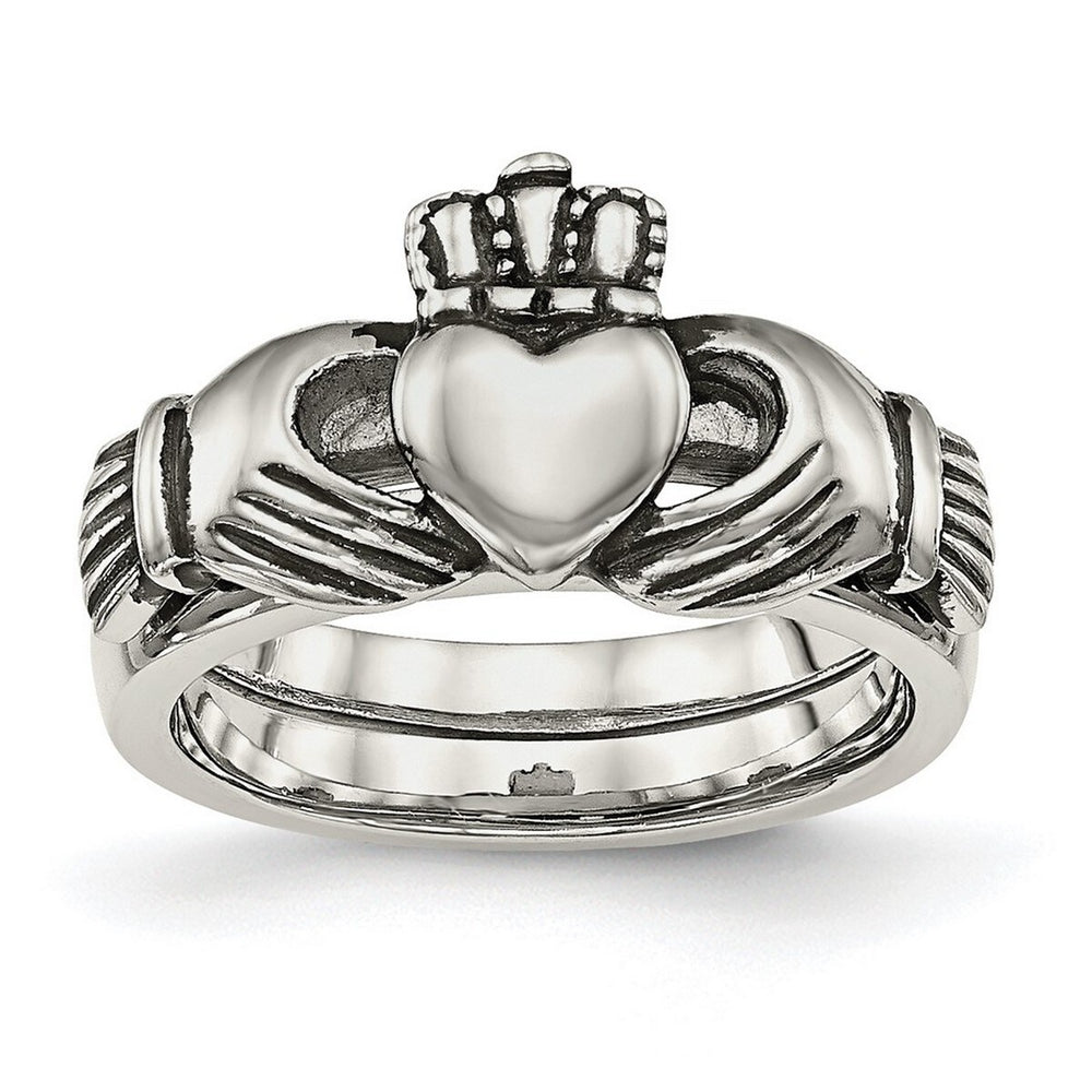 Curata Stainless Steel Antiqued Celtic Claddagh Ring for Women