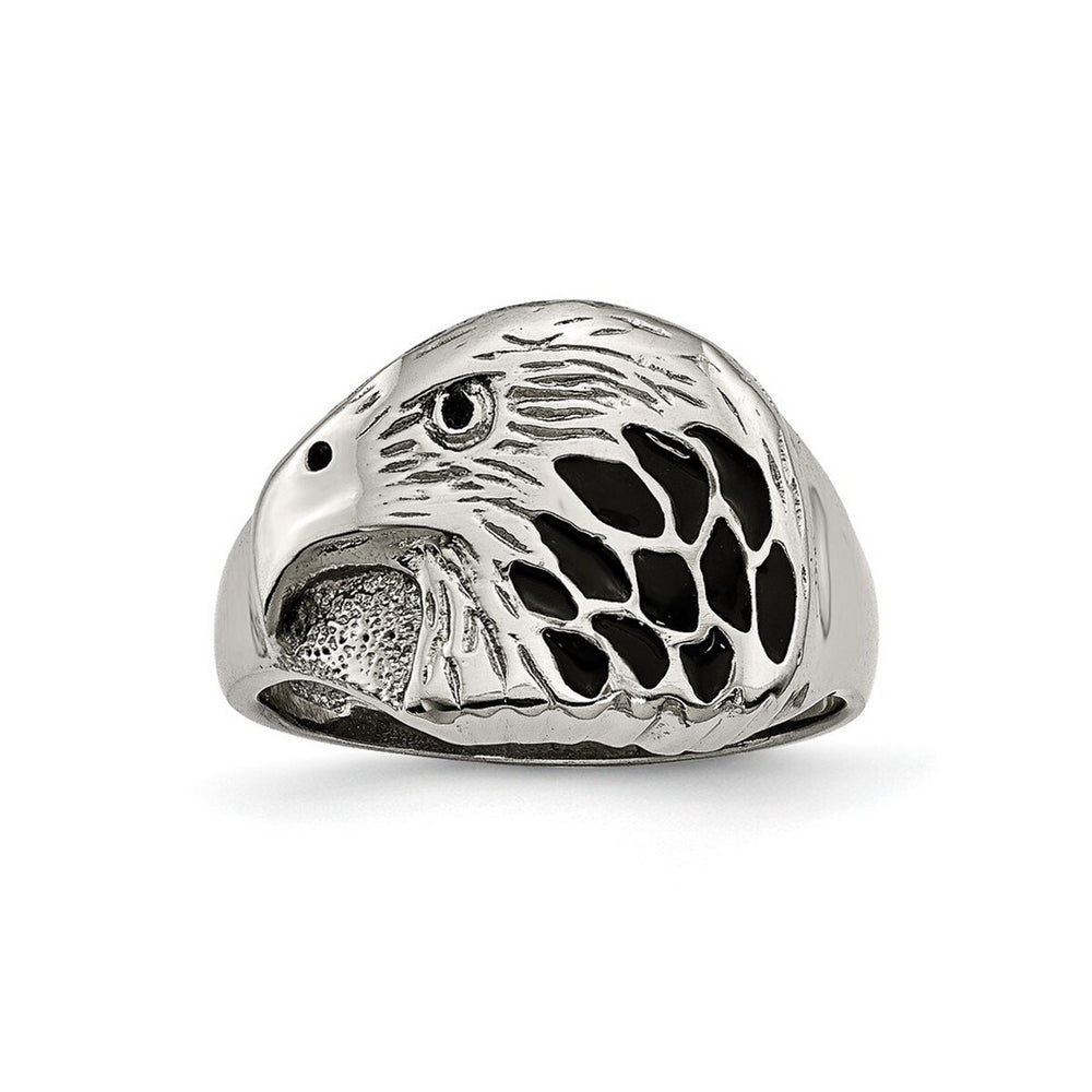 Curata Stainless Steel Mens 15.2mm Black Enameled Eagle Ring