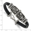 Curata Stainless Steel Mens 8.5" 9mm Fleur De Lis Black Leather Bracelet