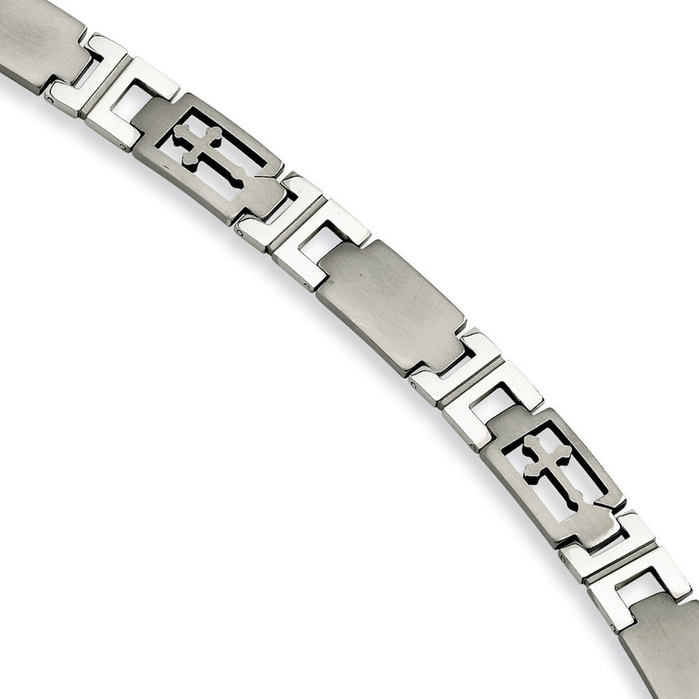 Curata Stainless Steel Mens 8.5" Fold over Engravable Cross Link Bracelet