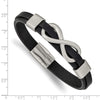 Curata Stainless Steel Mens 9.2mm 8" Infinity Symbol Black Leather Bracelet